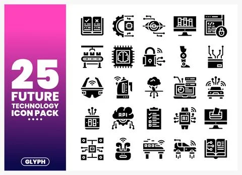 Future technology glyph icons in a pack 库存插图