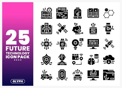 Future technology glyph icons pack on white background Stock Illustration