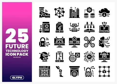 Future technology glyph icons on white background. abstract digital art Stock Illustration