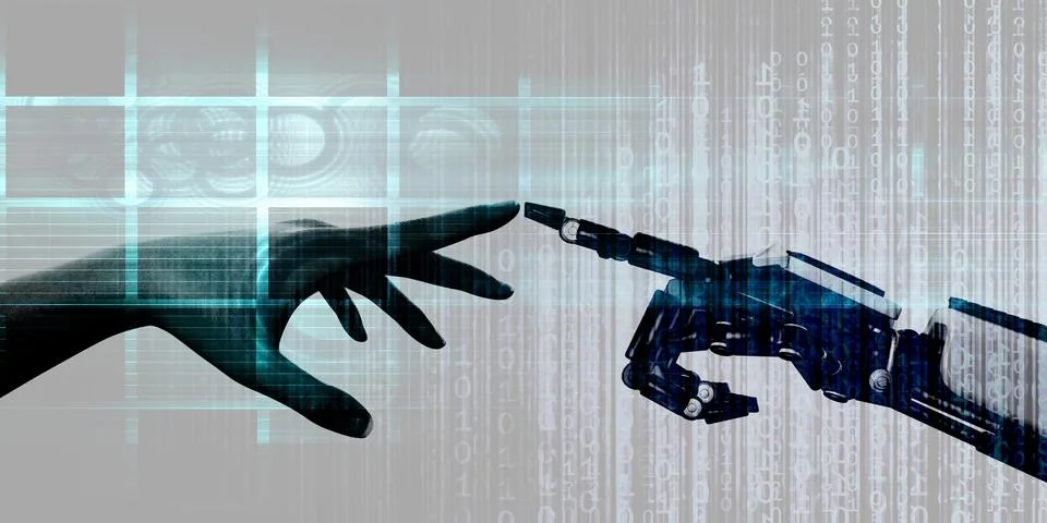 Future Technology Human Machine Cooperation Partnership Connection Stock Illustration
