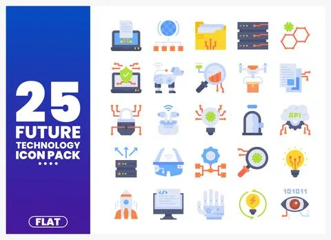 Future technology icon pack with flat design elements. Digital icons illust.. Stock-Illustration