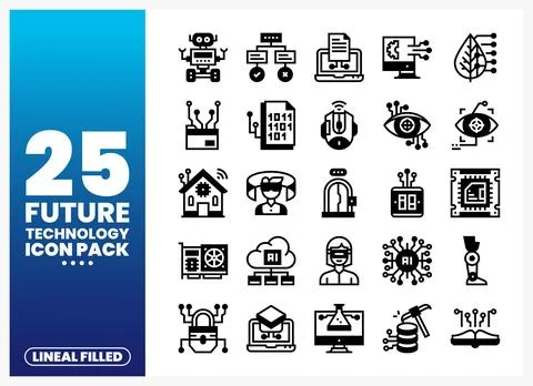 Future Technology Icon Pack with Lineal Filled Symbols Stockillustratie