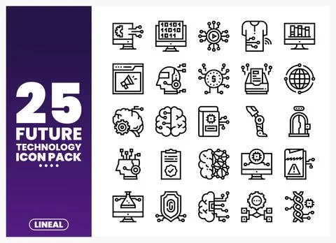 Future technology icon pack with lineal style on white background Stock Illustration