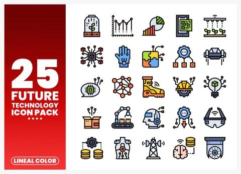 Future technology icon pack with lineal color illustrations Stock Illustration