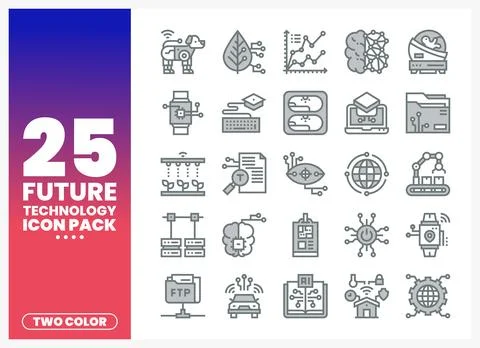 Future Technology Icon Pack presented in a clean. modern design. Stock Illustration