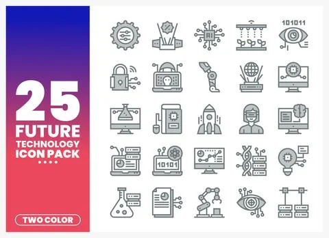 Future technology icon pack with unique elements on a white background Stock Illustration