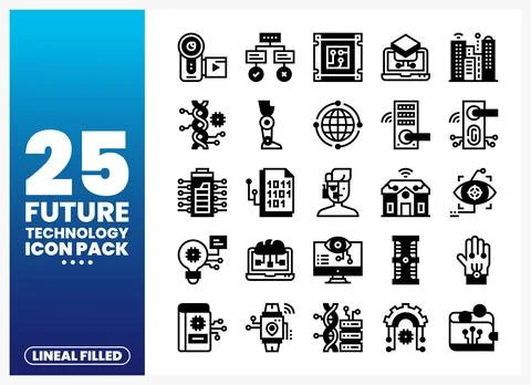 Future technology icon set with abstract and futuristic symbols 库存插图