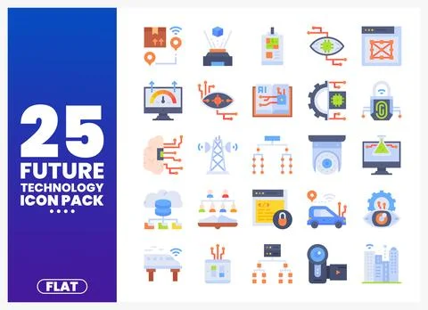 Future Technology Icons AI. IoT. AI. and Smart City Flat Graphics Illustrazione stock