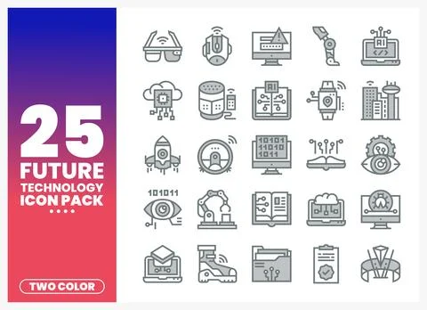 Future Technology Icons AI. Robotics. VR. and Innovation Stock Illustration