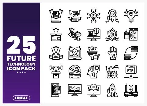 Future technology icons arranged in a grid pattern on a white background wi.. 스톡 일러스트