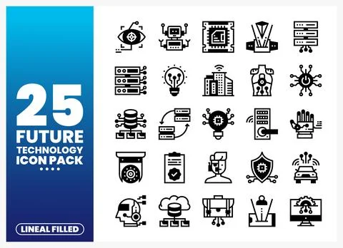Future technology icons on a blue gradient background 스톡 일러스트