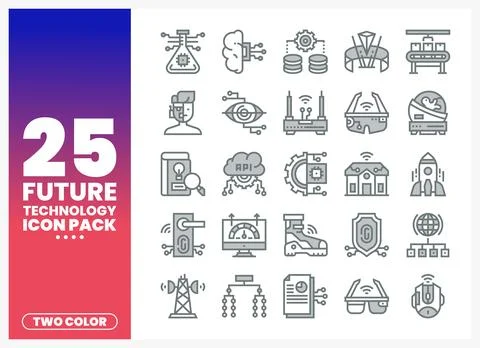 Future technology icons on a clean background. set. Conceptual icons of inn.. Stock Illustration