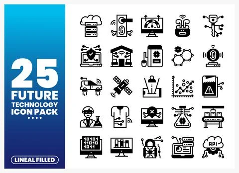 Future Technology Icons Collection. Lineal Filled Style Stock Illustration