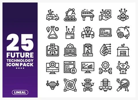 Future technology icons collection in linear style. 库存插图