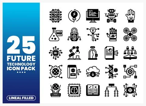 Future technology icons. Digital abstract network. robot. AI. cloud. DNA. V.. Stock Illustration