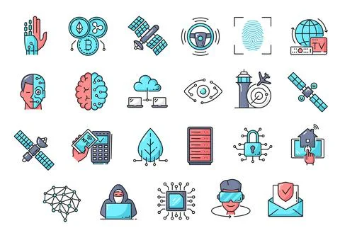 Future technology icons, digital cyborg network 库存插图
