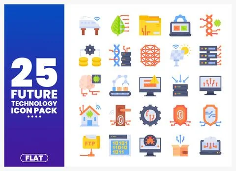 Future Technology Icons Flat Design Pack Stockillustratie