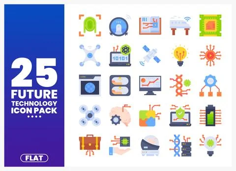 Future technology icons in a flat design on a white background. Stock Illustration