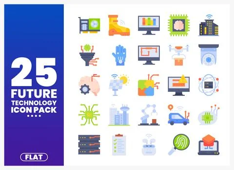 Future technology icons in a flat design on a white background Stock Illustration