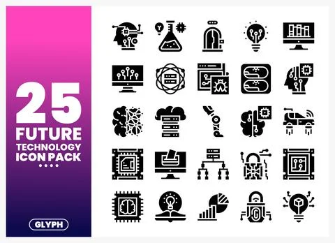 Future technology icons in a flat glyph style on a gradient background. Stockillustratie