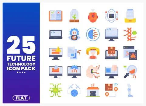 Future Technology Icons A Flat Vector Pack for Innovation Illustrazione stock