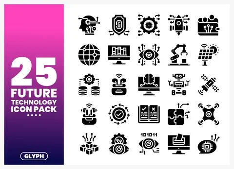 Future Technology Icons Glyph Pack Digital Graphics Illustrazione stock