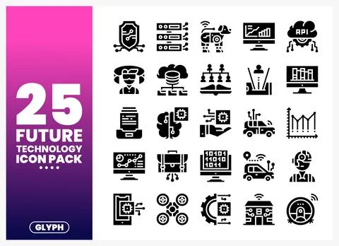 Future technology icons on a gradient background with glyph label 스톡 일러스트