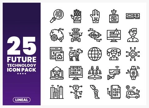 Future technology icons on a gradient background Stock Illustration