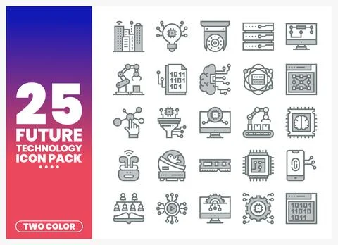 Future technology icons in grey and white on a gradient background Illustrazione stock