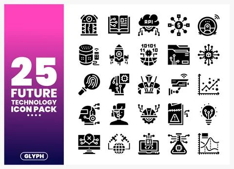 Future technology icons. including AI. data. and robotics. displayed on a g.. 库存插图