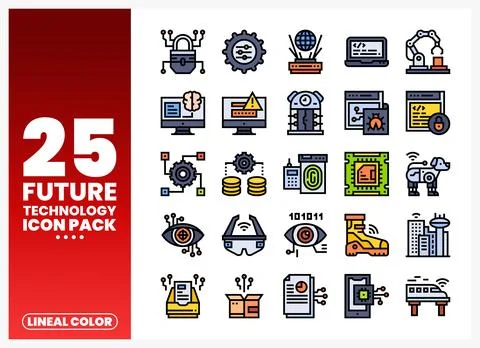 Future technology icons in lineal color style. digital innovation and AI. o.. Stock Illustration