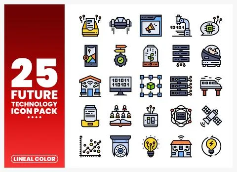 Future Technology Icons with Lineal Color Style Stock Illustration