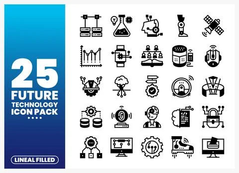 Future Technology Icons with Lineal Filled Style 库存插图