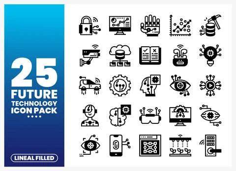 Future technology icons in a lineal filled style. graphic elements on a blu.. 库存插图