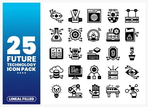 Future technology icons. lineal filled. representing AI. robotics. and digi.. 库存插图