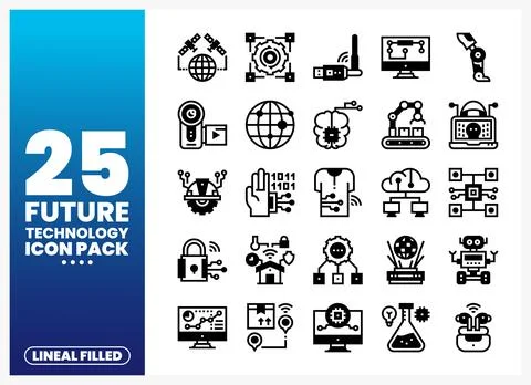 Future technology icons in a lineal filled style. representing diverse digi.. Stock Illustration