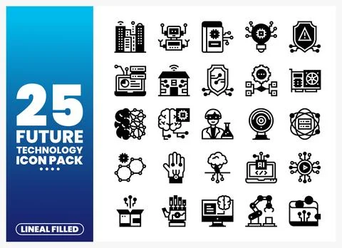 Future technology icons. lineal filled. diverse science and innovation concep Illustrazione stock
