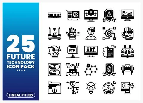 Future Technology Icons with Lineal Filled Style in Vector Graphics イラスト素材