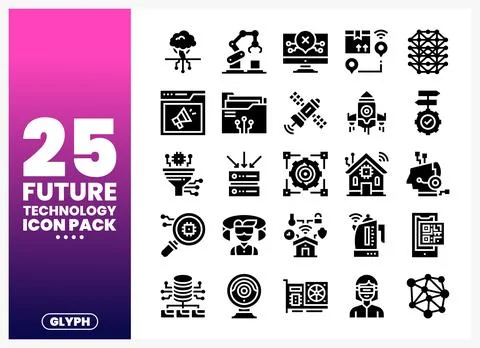 Future Technology Icons Modern Digital Innovations and AI Concepts Stock Illustration