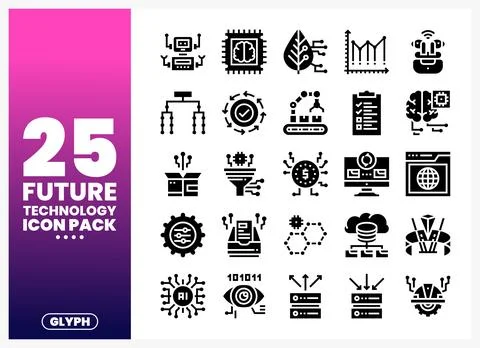 Future Technology Icons Pack with AI. Robotics. and Data Analysis Symbols 库存插图
