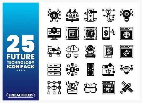 Future Technology Icons Pack. Diverse icons representing futuristic concept.. Stock Illustration