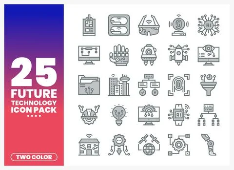 Future Technology Icons Pack with gradient background Stock Illustration