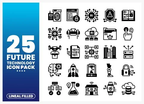 Future Technology Icons Pack with Lineal Filled Style Stock Illustration