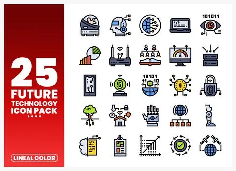 Future Technology Icons Pack with Lineal Color Style 库存插图