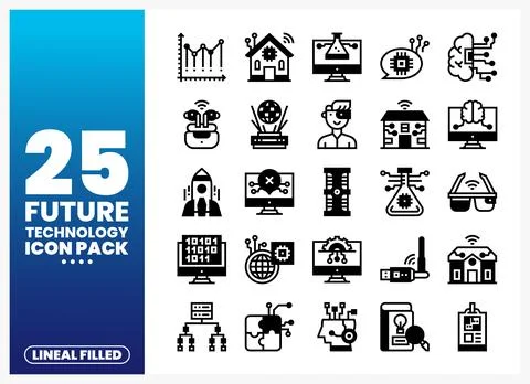 Future Technology Icons Pack with Linear Filled Style Stock-Illustration