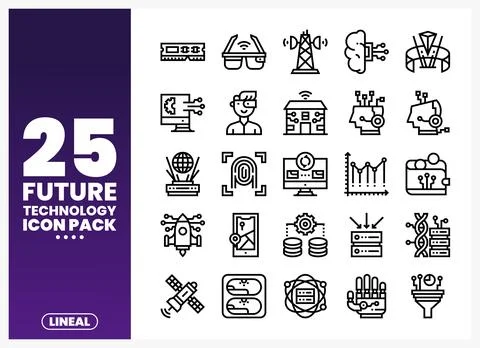Future technology icons pack with network. AI. and computing symbols Stock Illustration