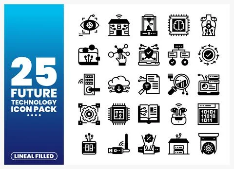 Future Technology Icons Pack Set in Lineal Filled Style Stock Illustration
