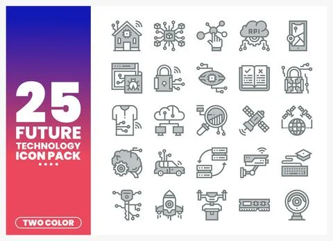 Future Technology Icons Pack with Smart Home and AI elements 库存插图