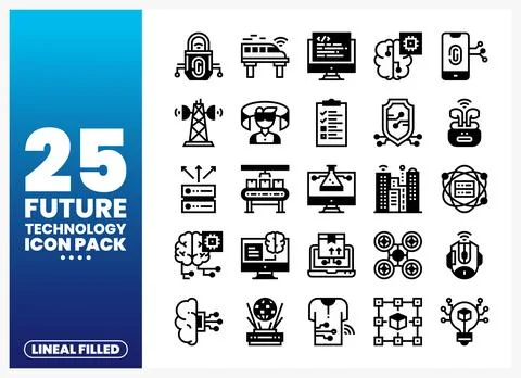 Future technology icons presented on a blue gradient background Stock Illustration