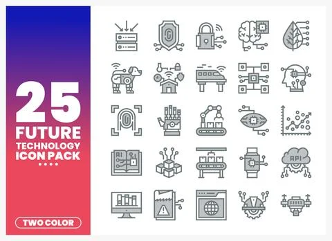 Future technology icons in a two-color pack. showcasing innovation and digi.. Stock Illustration